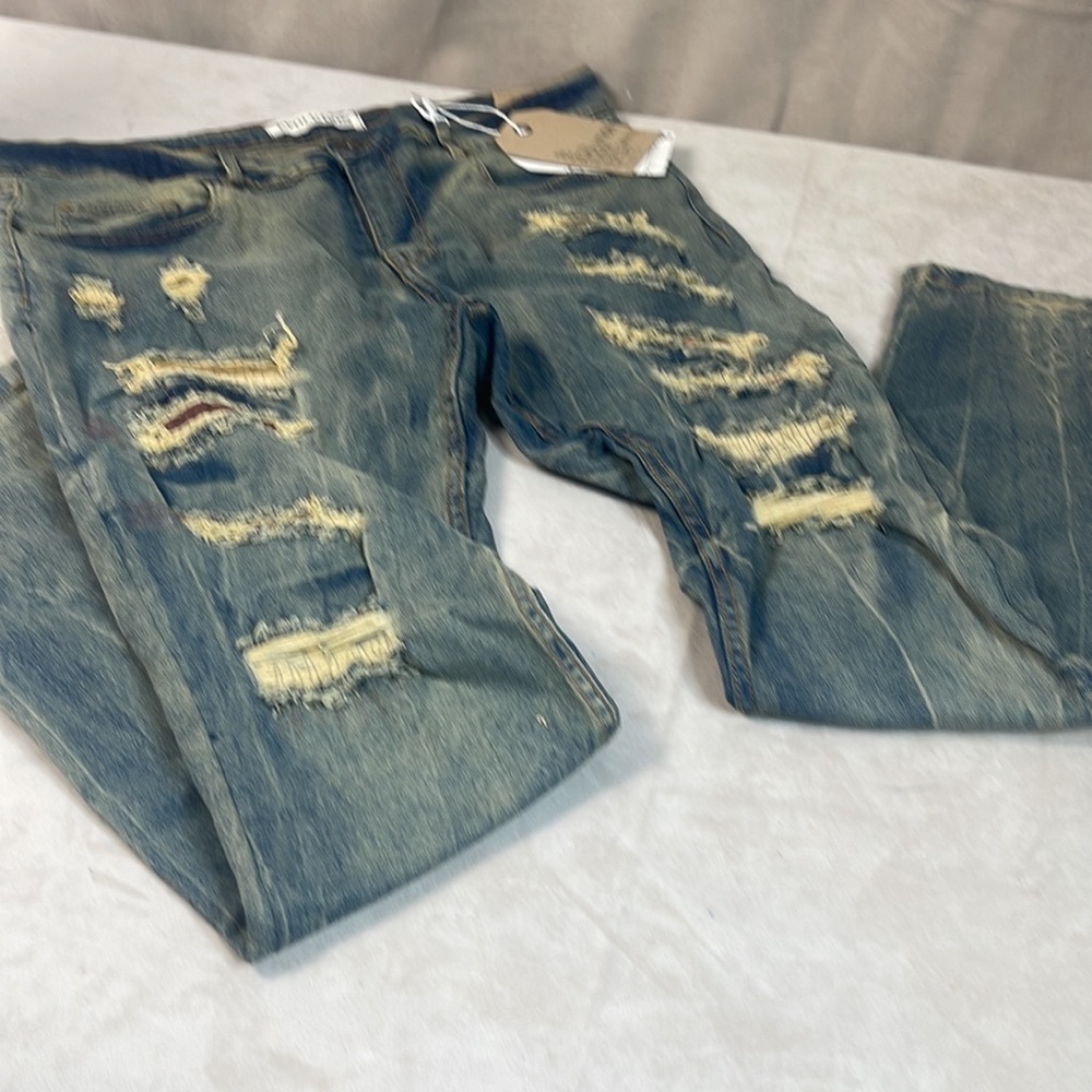 Evolution In Design Denim Jeans Slim Distressed 36” waist, 32” length, stretchy